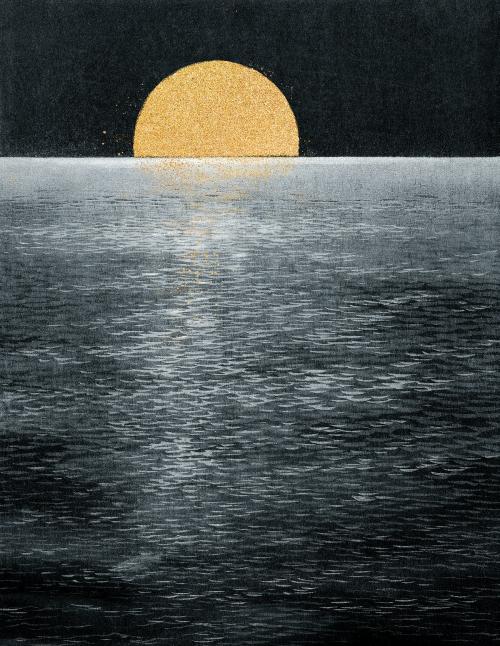 Moon rising over the sea vintage illustration, remix from original artwork. - 2265862