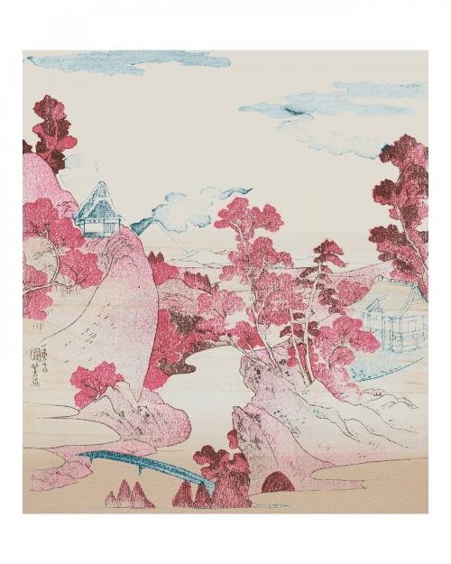 Valley in Mount Fuji vintage illustration, wall art print and poster. Remix from original painting by Utagawa Kuniyoshi. - 2266767