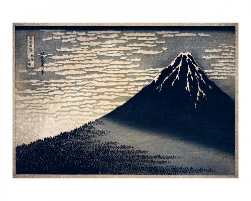 Mount Fuji vintage wall art print and poster design remix of original painting by Hokusai. - 2266969