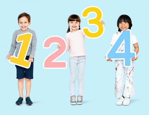 Cheerful diverse kids holding numbers one to four - 504138