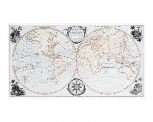 Pocket world map vintage illustration wall art print and poster design remix from original artwork. - 2270058