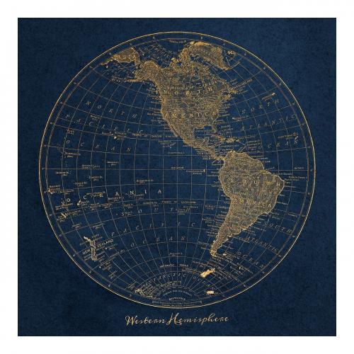 Western Hemisphere map vintage illustration wall art print and poster design remix from original artwork. - 2270091