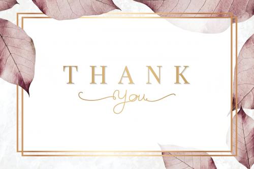 Metallic pink leaves pattern Thank you card vector - 1203870