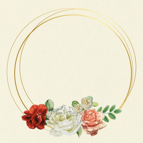 Floral gold frame on beige background vector - 1205801