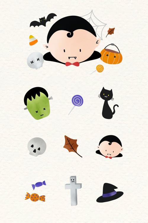 Cute Halloween design elements vector set - 1206413