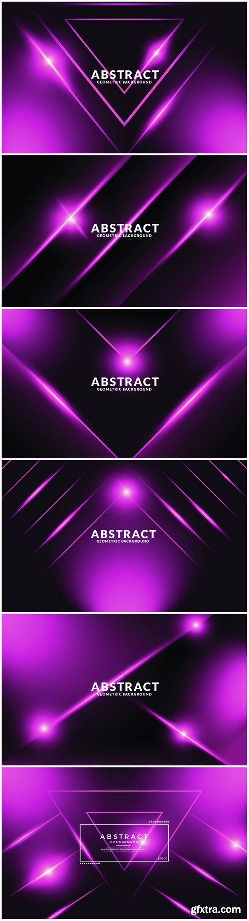 Dark purple realistic abstract geometric background, neon light effect 