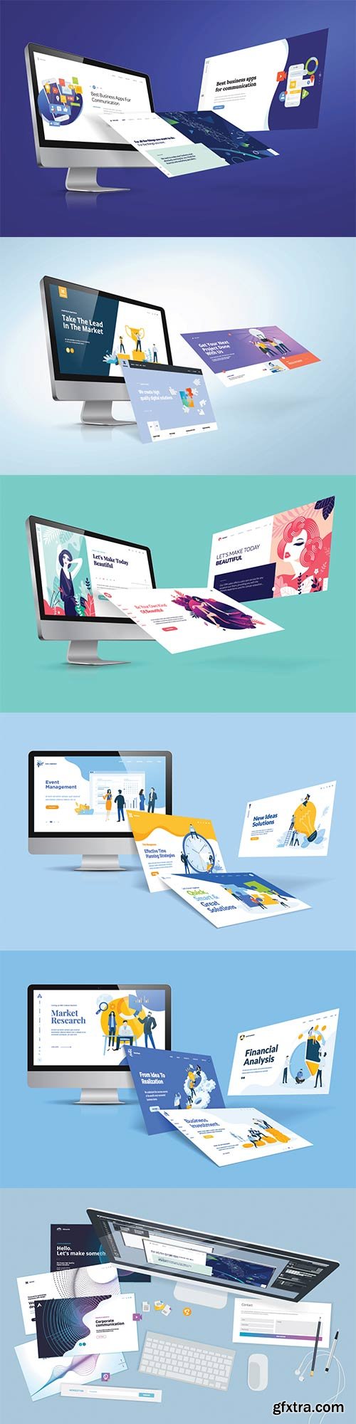 Creative workspace concept, top view, flat design vector 