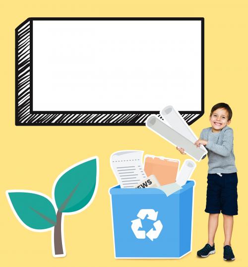 Young boy collecting papers for recycling - 504202