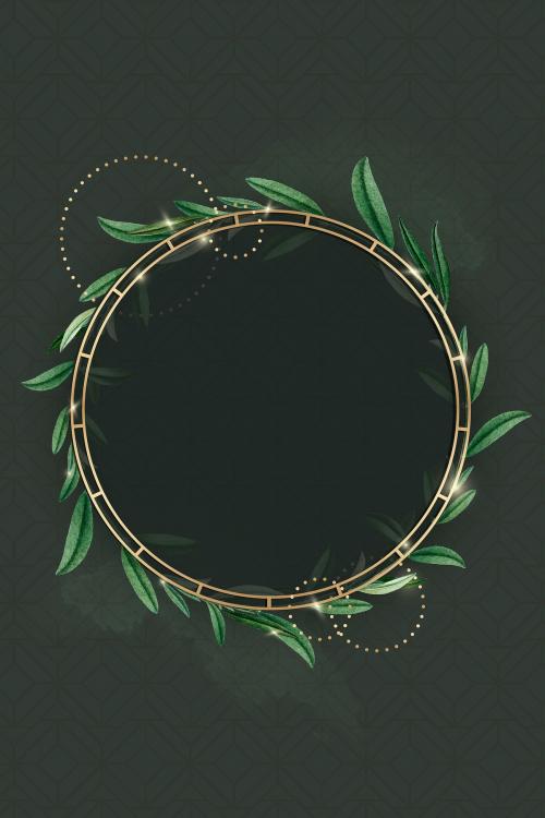 Gold frame on foliage pattern background vector - 1208738