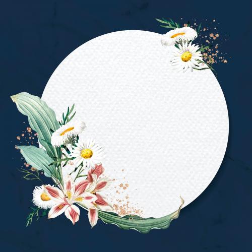 Blank floral round frame vector - 1208841