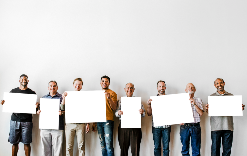 Diverse people holding blank posters mockup - 2032061