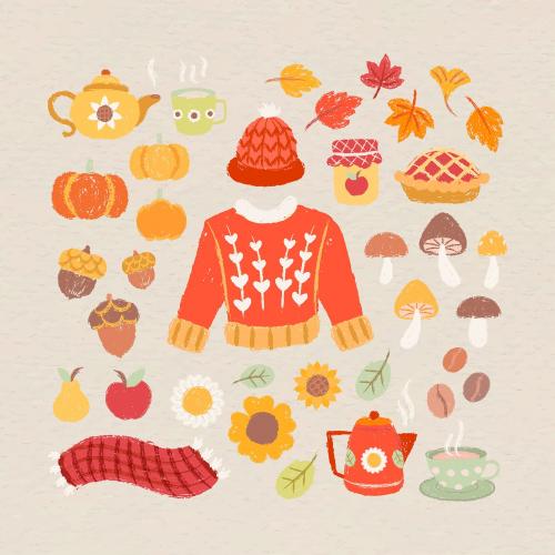 Autumn design elements vector set - 1180775