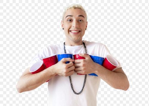 Cheerful young man holding cups transparent png - 2097431