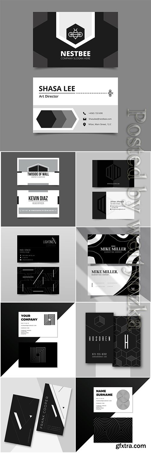 Monochrome business cards concept vector set