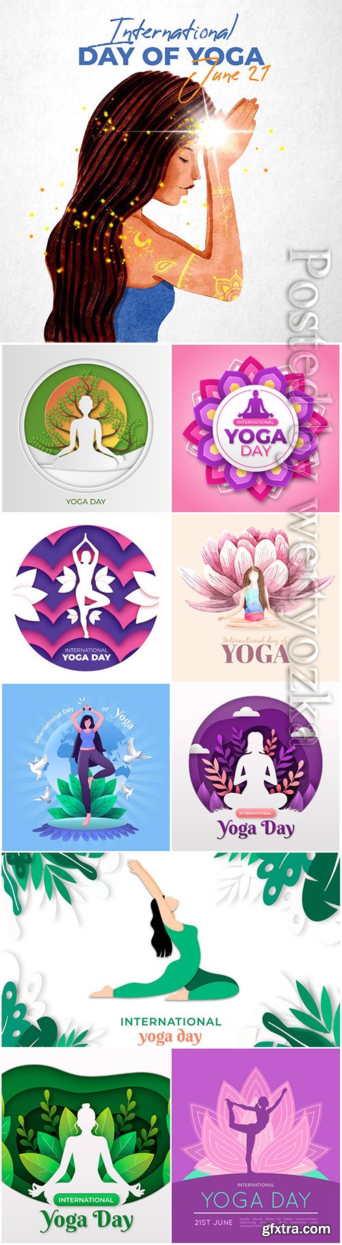 International day of yoga illustrated vector set