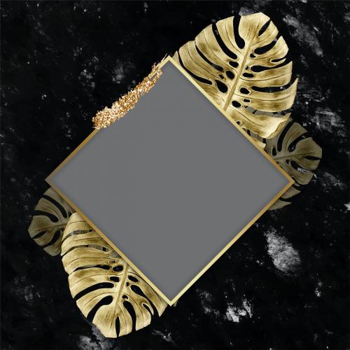 Golden leafy rhombus frame vector - 1200077