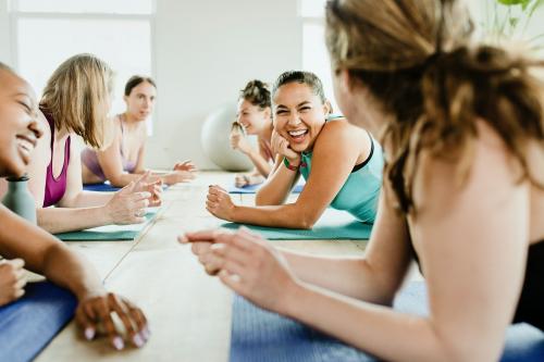 Group of cheerful women in yoga class - 2203323