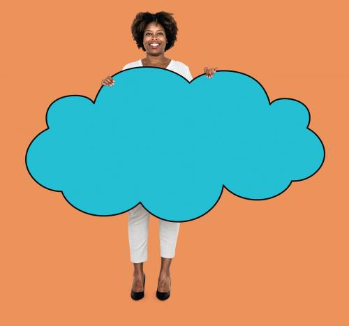 Woman holding a cloud shaped board - 503841