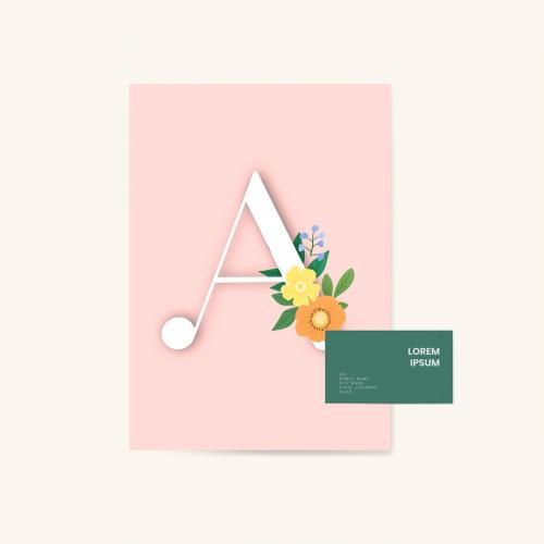 Elegant floral letter A card vector - 1200784