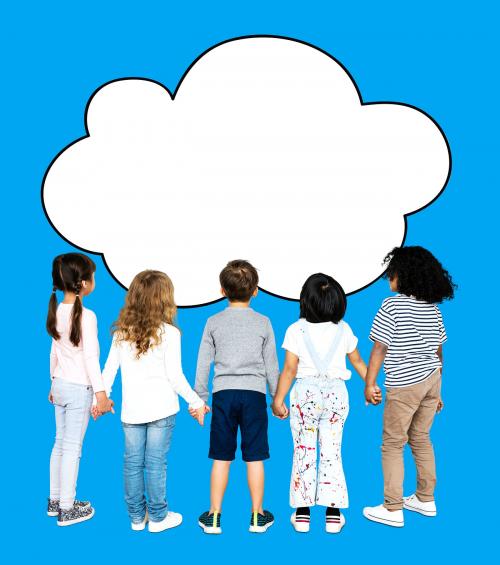 Children holding hands with a cloud shape - 503852