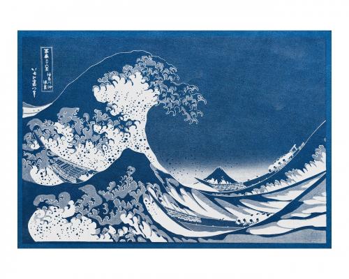 The Great Wave off Kanagawa vintage illustration wall art print and poster remix from original painting by Katsushika Hokusai. - 2265734