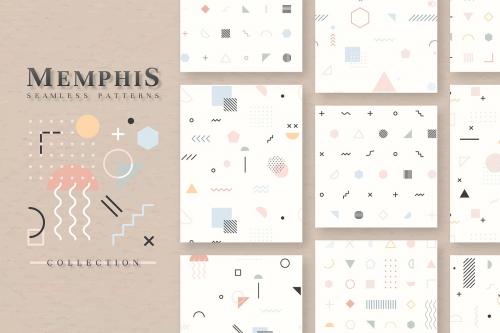 Beige Memphis seamless pattern vector set - 1201446