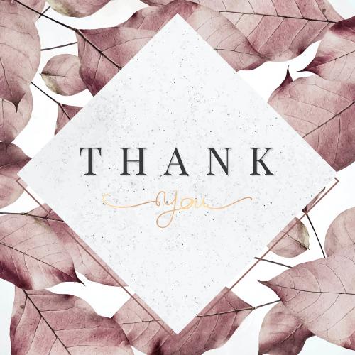 Metallic pink leaves pattern Thank you card vector - 1203880