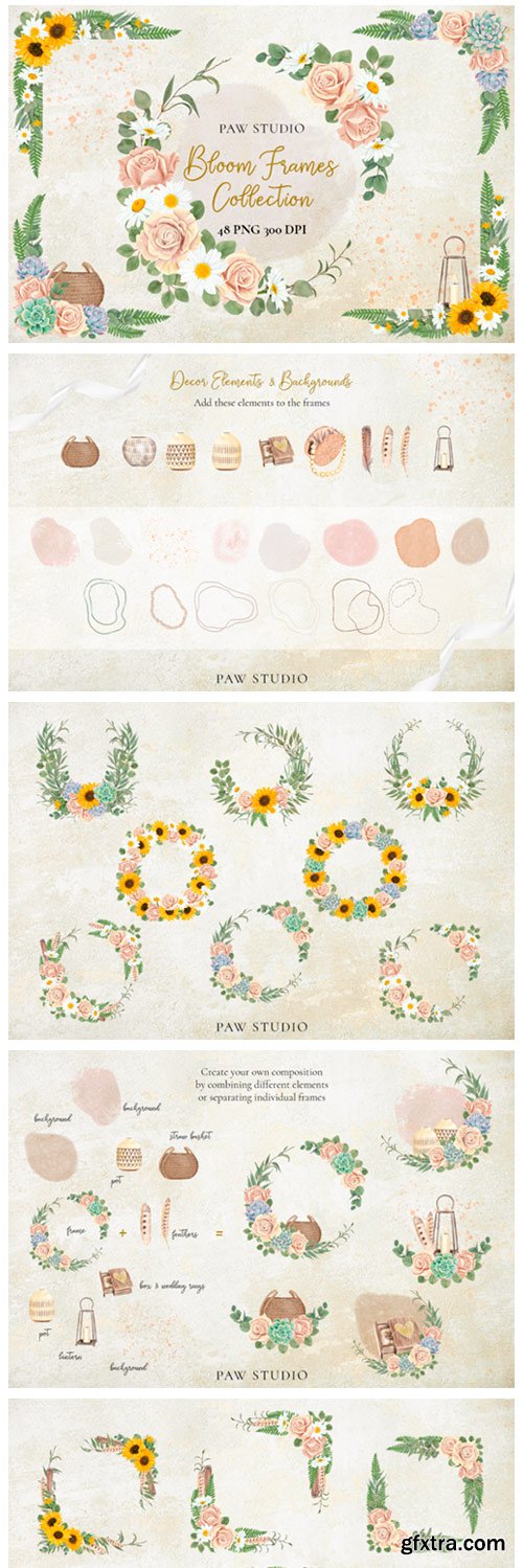 Floral Frame Border Wreath. Boho Clipart 4316104