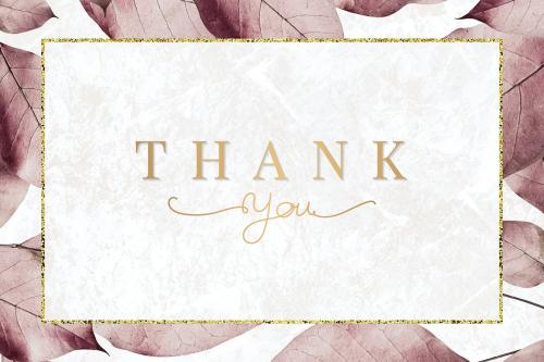 Metallic pink leaves pattern Thank you card vector - 1203917