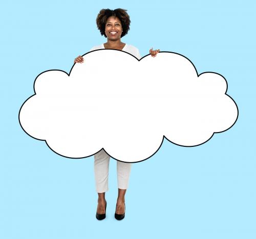 Woman holding a cloud shaped board - 503898