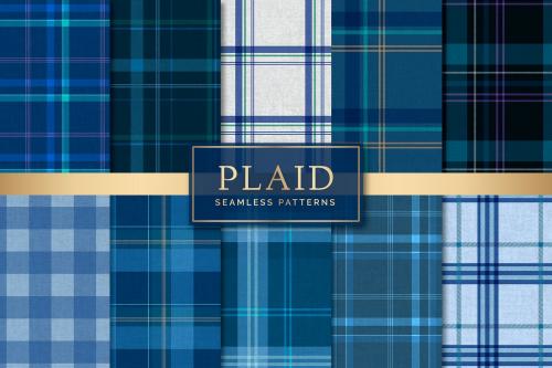 Blue plaid seamless patterned background vector set - 1206317