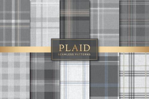 Gray plaid seamless patterned background vector set - 1206341