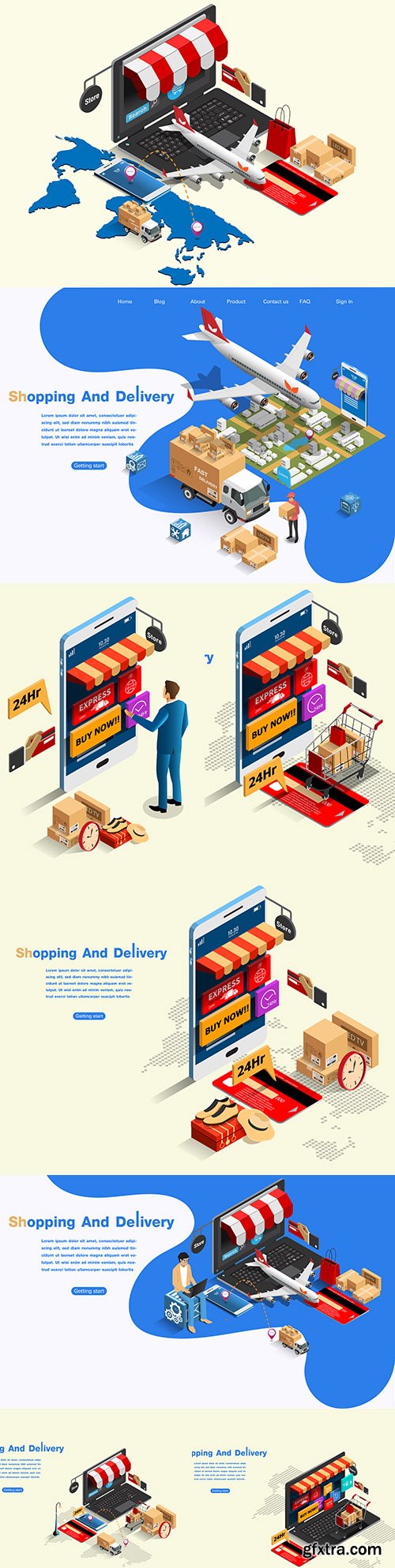 Shopping and shipping online isometric illustration
