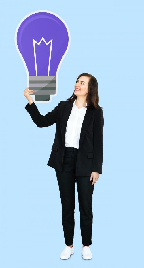 Creative woman with a blue light bulb symbol - 493322