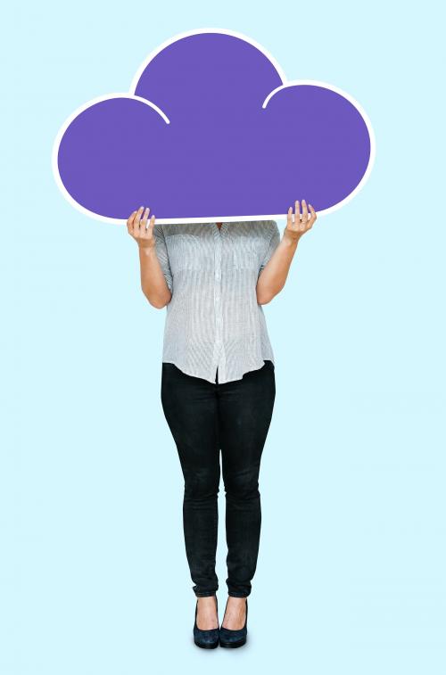 Woman holding a blue cloud symbol - 493333