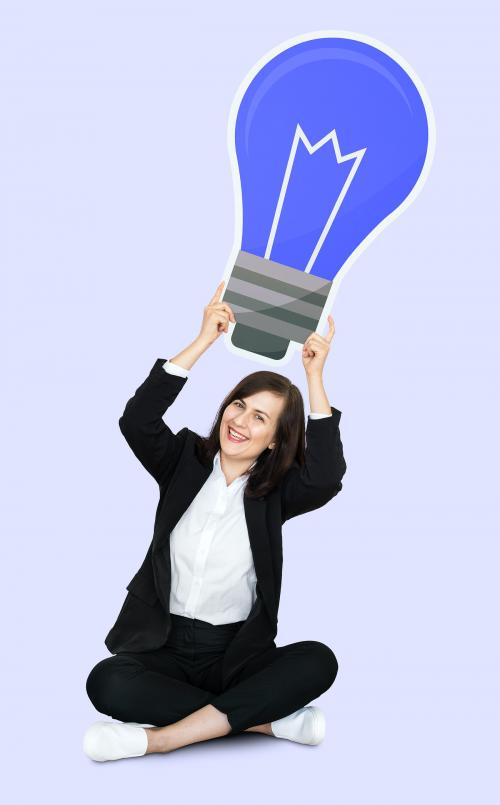 Creative woman with a blue light bulb symbol - 493335