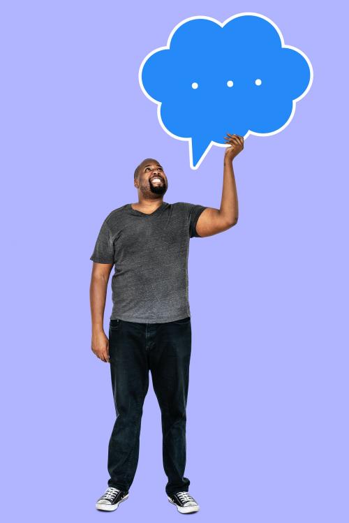 Happy man holding a speech bubble - 493343