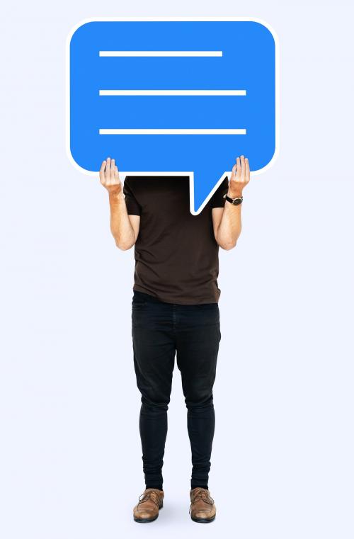 Man holding a blank speech bubble - 493344