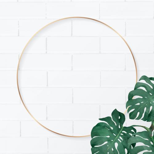 Blank round monstera frame vector - 1208610