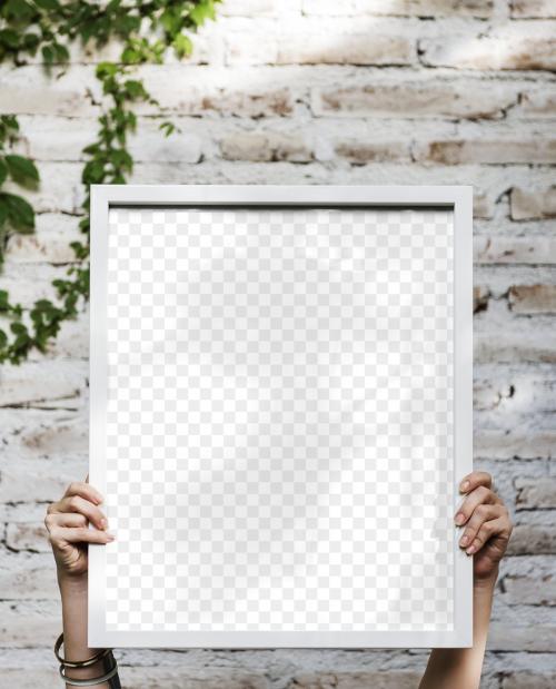 Woman holding white frame mockup transparent png - 2024691