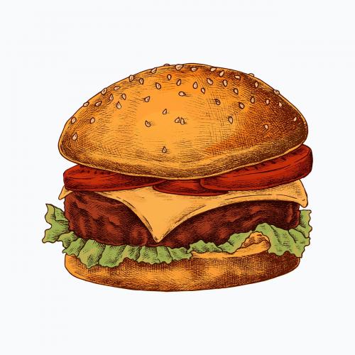 Hand drawn cheese burger vector - 1209017