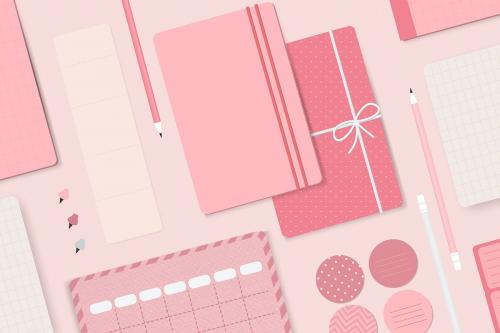 Pink stationery planner set vector - 1209412