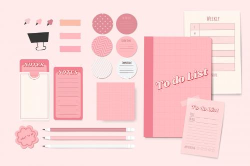 Pink stationery planner set vector - 1209423