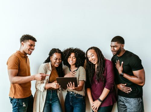 Black people having a video call via a digital tablet - 2027489