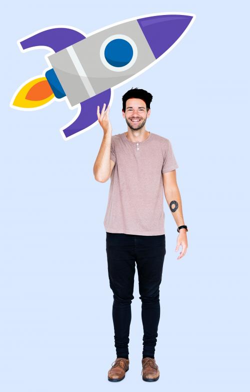 Creative man with a launching rocket symbol - 493390