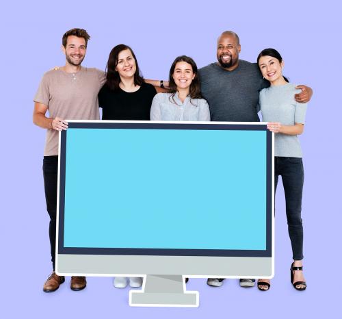 Diverse people with a blank computer screen mockup - 493396