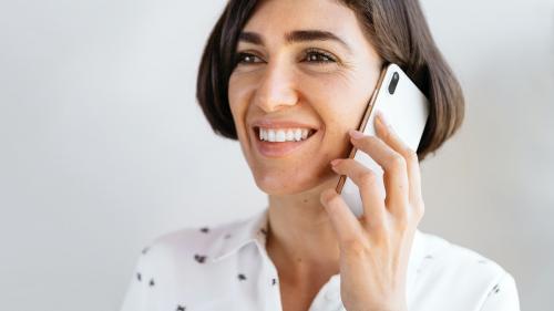 Young happy woman on the phone social template - 2030416