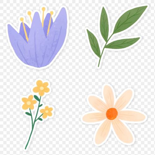 Colorful floral sticker set transparent png - 2030793