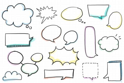 Hand drawn speech bubble doodle element vector set - 1200041