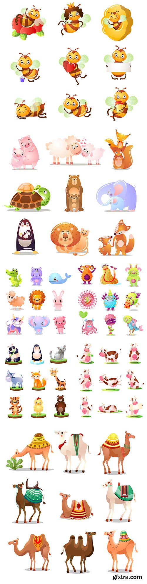 Set of cartoon funny cute animals illustrations
